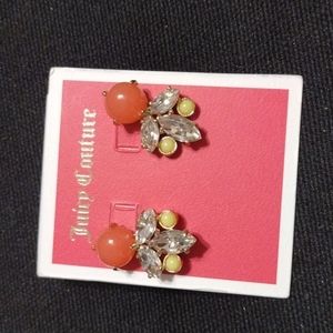 NWT Juicy Couture Gold Tone Gemstone & Glass Crystal Cluster Pierced Earrings